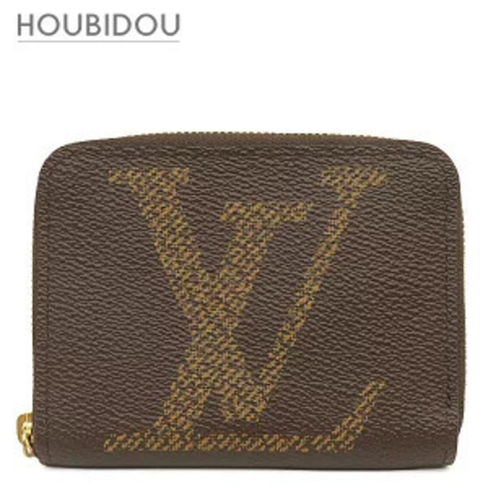 Louis Vuitton Zippy Wallet Coin Leather Monogram Giant Canvas Brown Case Card